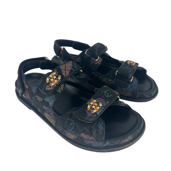 Chanel 2021 Floral CC Denim Quilted Dad Sandals - Picture 1 of 16